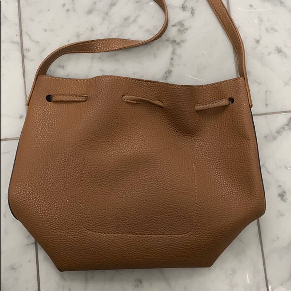 Navy and tan vegan leather cross body bag. - Picture 3 of 5